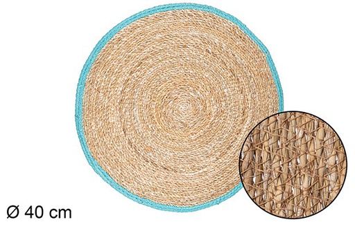 [111860] Turquoise jute edge seagrass trivet 40 cm