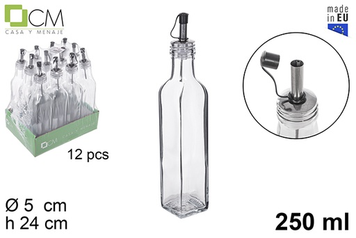 [112915] Huilier carré verre avec doseur anti-goutte 250 ml 