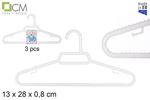 [112298] Pack of 3 plastic white hangers infantile