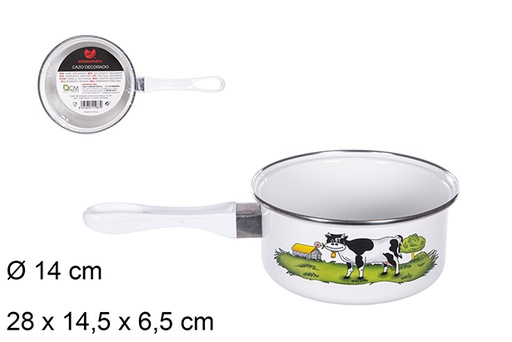 [111987] Cow decorated saucepan with handle 14 cm