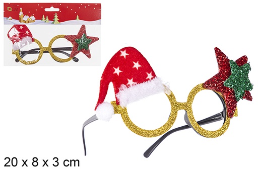 [112380] Golden christmas glasses decorated with hat and star