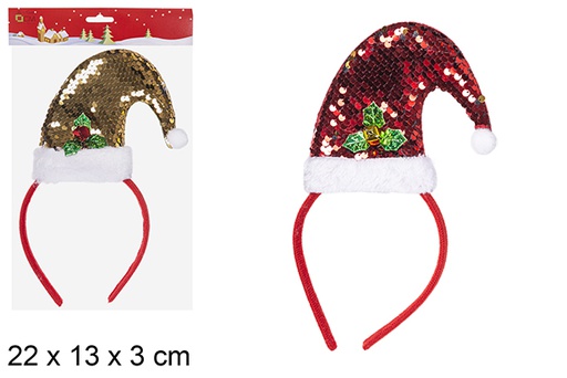 [112390] Bandeau de Noël décoré de bonnet de Noel à paillettes