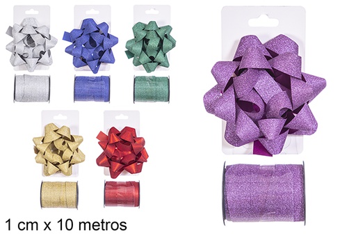 [112393] Fita para presente de Natal com laço colorido fosco 1 cm x 10 m.