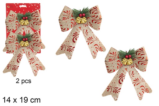 [112920] Pack 2 Christmas bows decorated with pinecone and bell 14x19 cm