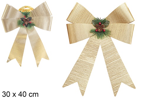 [112921] Gold Christmas bow decorated with pine cones 30x40 cm