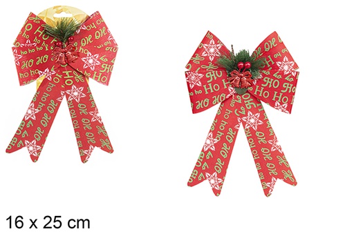 [112926] Red Christmas bow decorated with pineapple and bell 16x25 cm