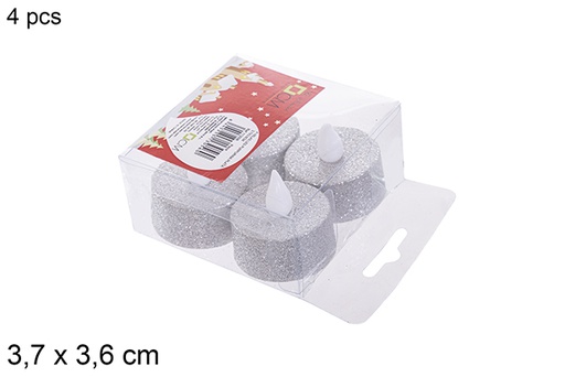 [113056] Pack 4 silver glitter LED tea lights 3,7x3,6 cm