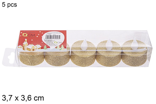 [113058] Pack 5 gold glitter LED tea lights 3,7x3,6 cm