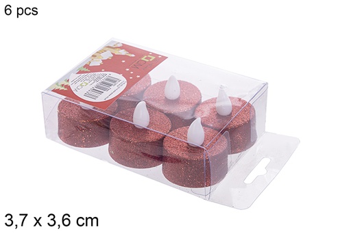 [113063] Pack 6 bougies chauffe-plat LED à rouges 3,7x3,6 cm