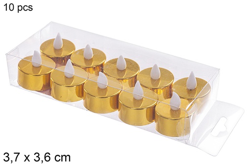 [113064] Pack 10 bougies chauffe-plat LED à paillettes or 3,7x3,6 cm