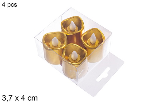 [113068] Pack 4 bougies LED dorées 3,7x4 cm