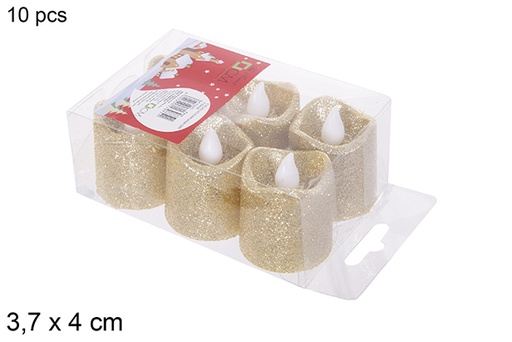 [113075] Pack 6 gold glitter LED candles 3,7x4 cm