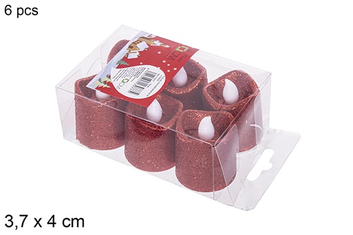 [113077] Pack 6 bougies LED à paillettes rouges 3,7x4 cm