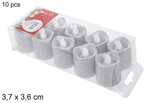 [113079] Pack 10 silver glitter LED candles 3,7x3,6 cm