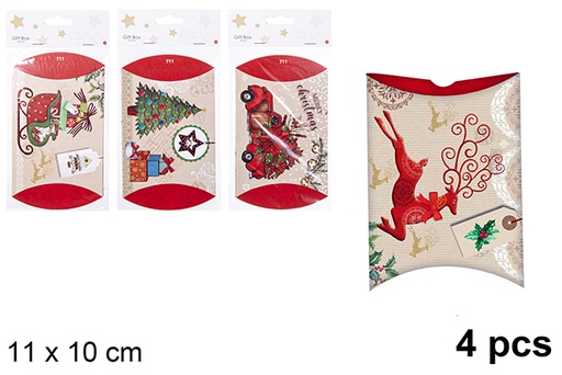 [113083] Pack 4 cajas regalo roja decorada Navidad surtida 11x10 cm