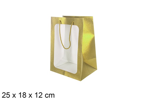 [113763] Gift bag gold with window 25x18 cm