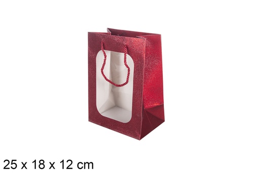 [113765] Bolsa regalo roja con ventana 25x18 cm