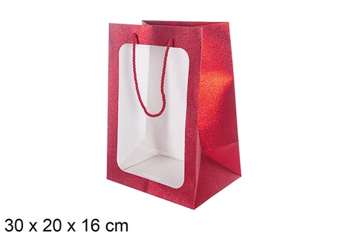 [113768] Bolsa regalo roja con ventana 30x20 cm