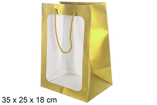 [113769] Bolsa regalo oro con ventana 35x25 cm