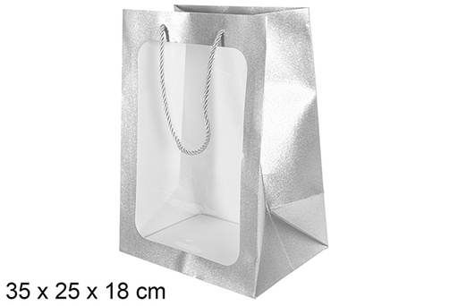 [113770] Bolsa regalo plata con ventana 35x25 cm