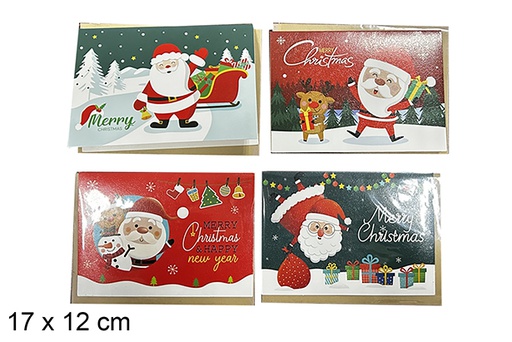 [111817] Cartolina natalizia decorata con Babbo Natale 15x10.5 cm