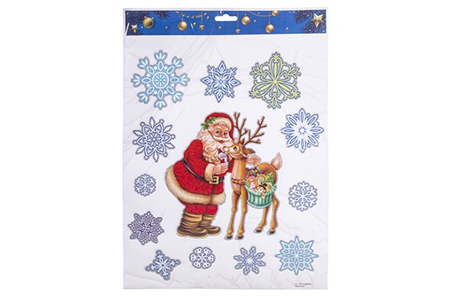 [113239] Santa Claus stickers with deer to decorate assorted window