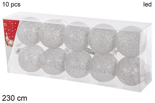 [113360] Guirlande 10 boules argent led chaudes 230 cm 