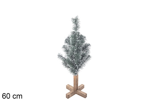 [113553] Arbre PVC vert à pointes blanches avec socle en bois 60 cm