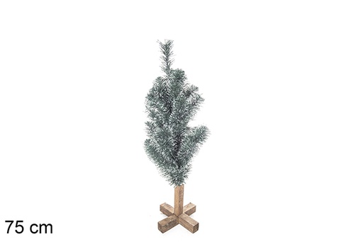 [113554] Arbre PVC vert à pointes blanches avec socle en bois 75 cm