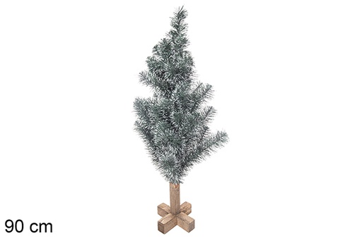 [113555] Árbol PVC verde con puntas blancas hierro con base madera 90 cm