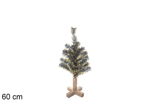 [113556] Albero PVC verde con punte dorate e base in legno 60 cm 