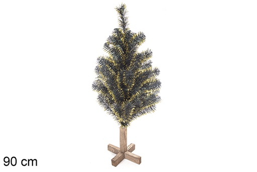 [113558] Albero PVC verde con punte dorate e base in legno 90 cm