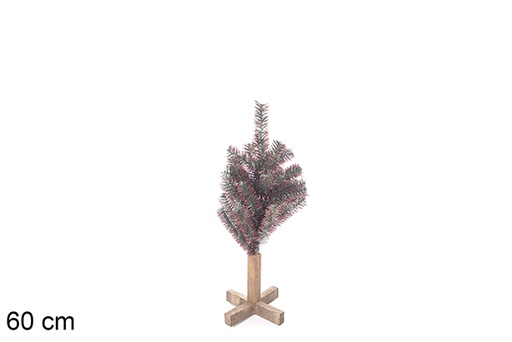 [113559] Árvore de PVC verde com pontas rosas e base de madeira 60 cm