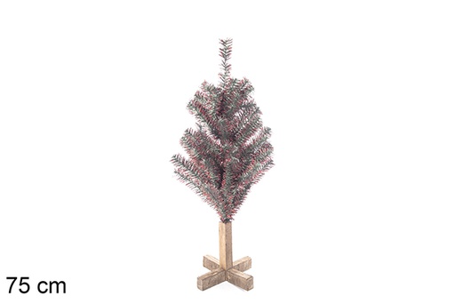 [113560] Albero in PVC verde con punte rose con base in legno 75 cm