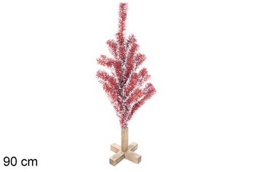 [113564] Árbol PVC rojo/blanco hierro sobre base madera 90 cm