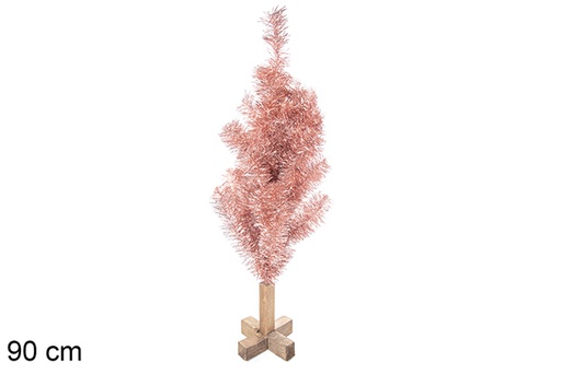 [113567] Árbol PVC rosa metalizado hierro con base de madera 90 cm