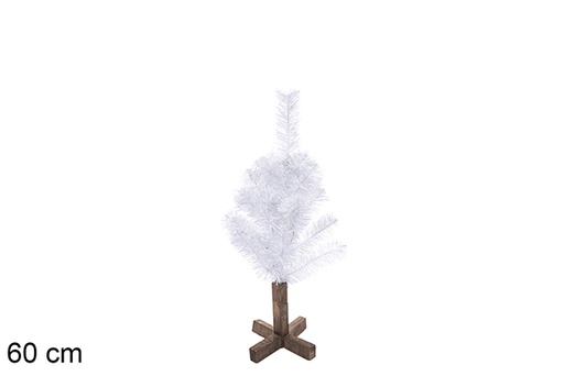 [113568] Árvore PVC branco com base de madeira 60 cm