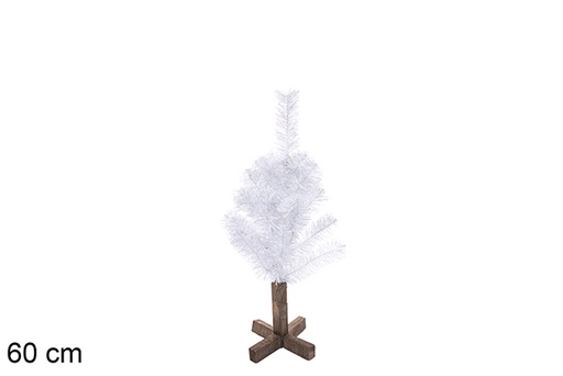 [113568] Sapin PVC blanc avec socle en bois 60 cm