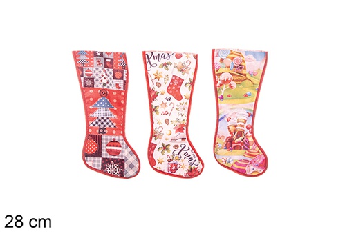 [113574] Chaussette polyester décorée de Noël 3 modèles 28 cm