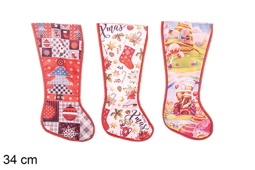 [113575] Chaussette polyester décorée de Noël 3 modèles 34 cm