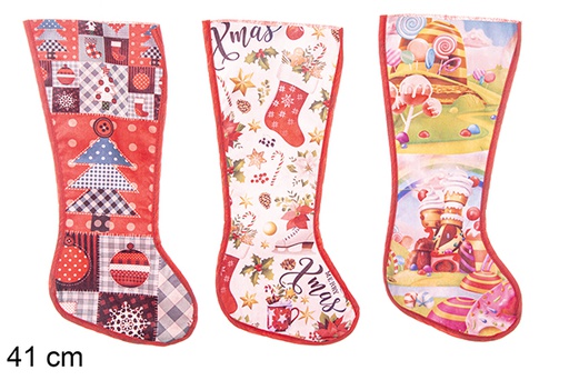 [113576] Chaussette polyester décorée de Noël 3 modèles 41 cm