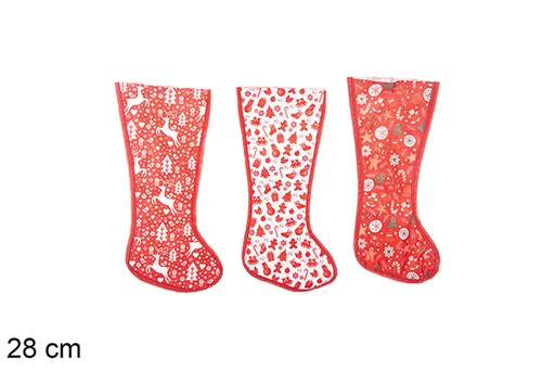 [113577] Chaussette polyester décorée de Noël 3 modèles 28 cm