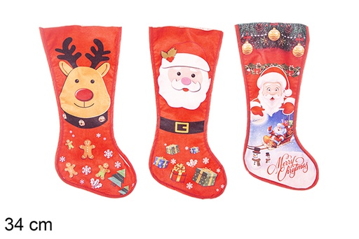 [113581] Chaussette polyester décorée de Noël 3 modèles 34 cm