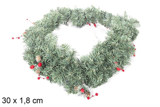 [113608] PVC green branch with pine cones and red berries 30x1,8 cm