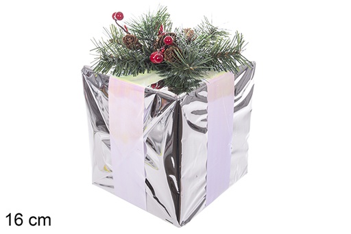 [113615] Polystyrene gift package with silver bow 16 cm