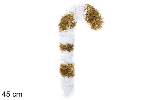 [113628] Gold/white tinsel styrofoam cane 45 cm