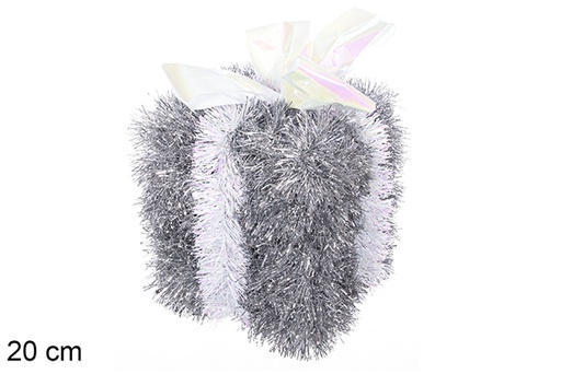 [113655] Polystyrene gift package decorated with silver tinsel with white bow 20 cm