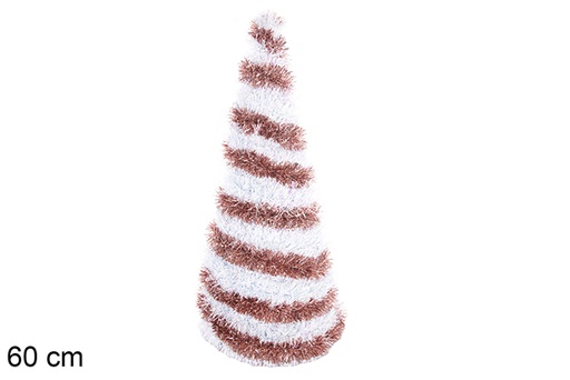 [113664] Albero conico in metallo con orpelli rosa e bianco 60 cm