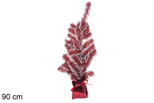 [113665] Árbol Navidad rojo/blanco con base roja 90 cm