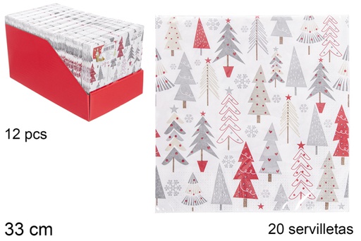 [113694] Pack 20 tovaglioli di carta bianca dec.albero di Natale 33 cm